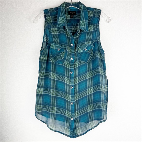 True Religion Tops - True Religion Womens Sleeveless Plaid Button Down Shirt Teal Green Small S/P